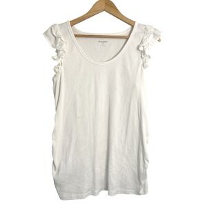 Old Navy Maternity White Ruffle Top XL Ruched Ribbed Pregnant Minimalist Capsule